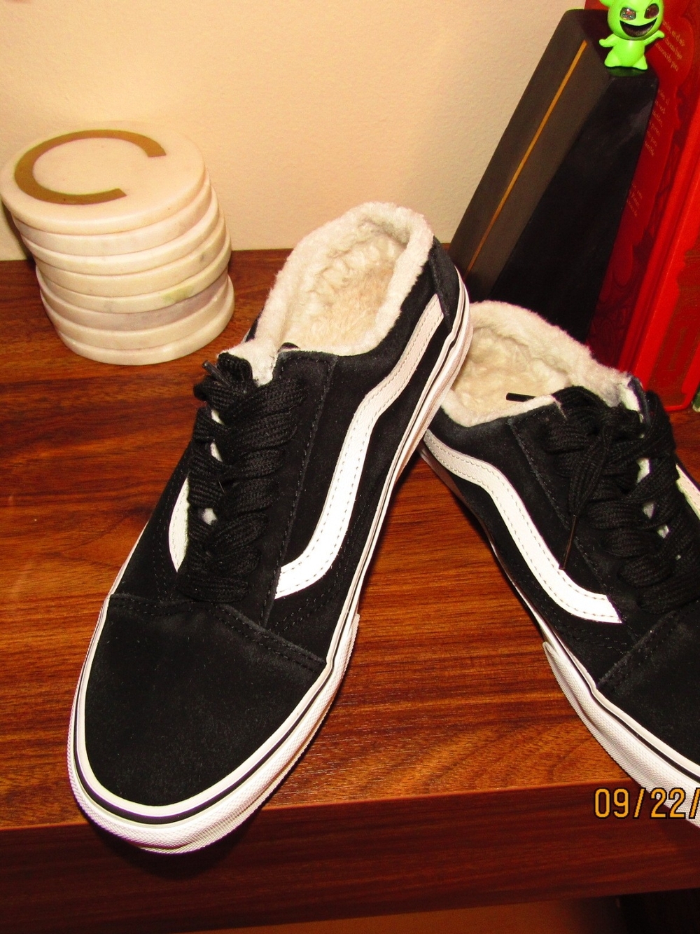 Vans Black and White Low-Top Lace-Up Sneakers with Shearling